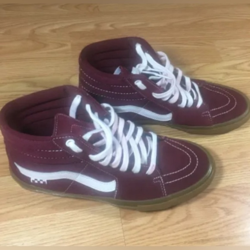 VANS BMX Sk8-Hi Suede Canvas Sneakers Burgundy Skate Shoes Men's 8 Womens 9.5